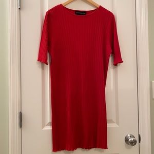 Vintage Andrea Jovine Red Ribbed Dress with 3/4 length sleeves